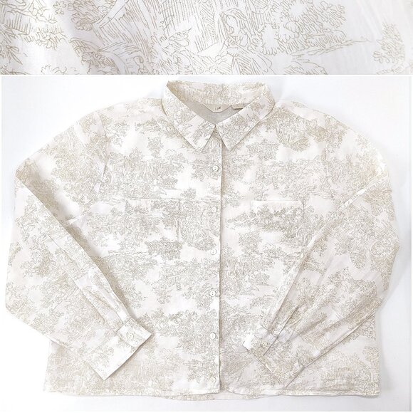 Ivory Toile Shirt Cotton Lightweight Shell Buttons J Jill Collar Crop Country XL - Picture 1 of 14